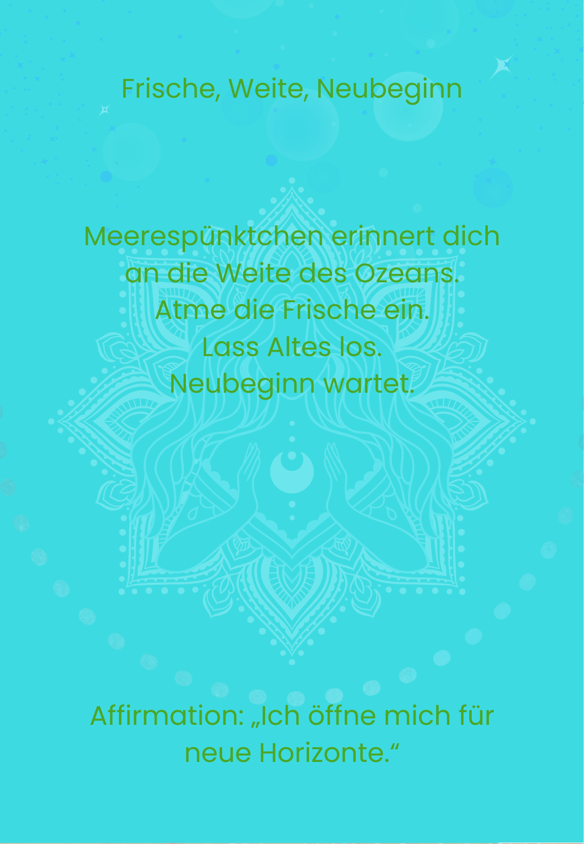Detailansicht einer Farbkarte mit einem poetischen Namen und einer stärkenden Affirmation für den Tag.