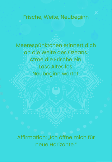 Detailansicht einer Farbkarte mit einem poetischen Namen und einer stärkenden Affirmation für den Tag.