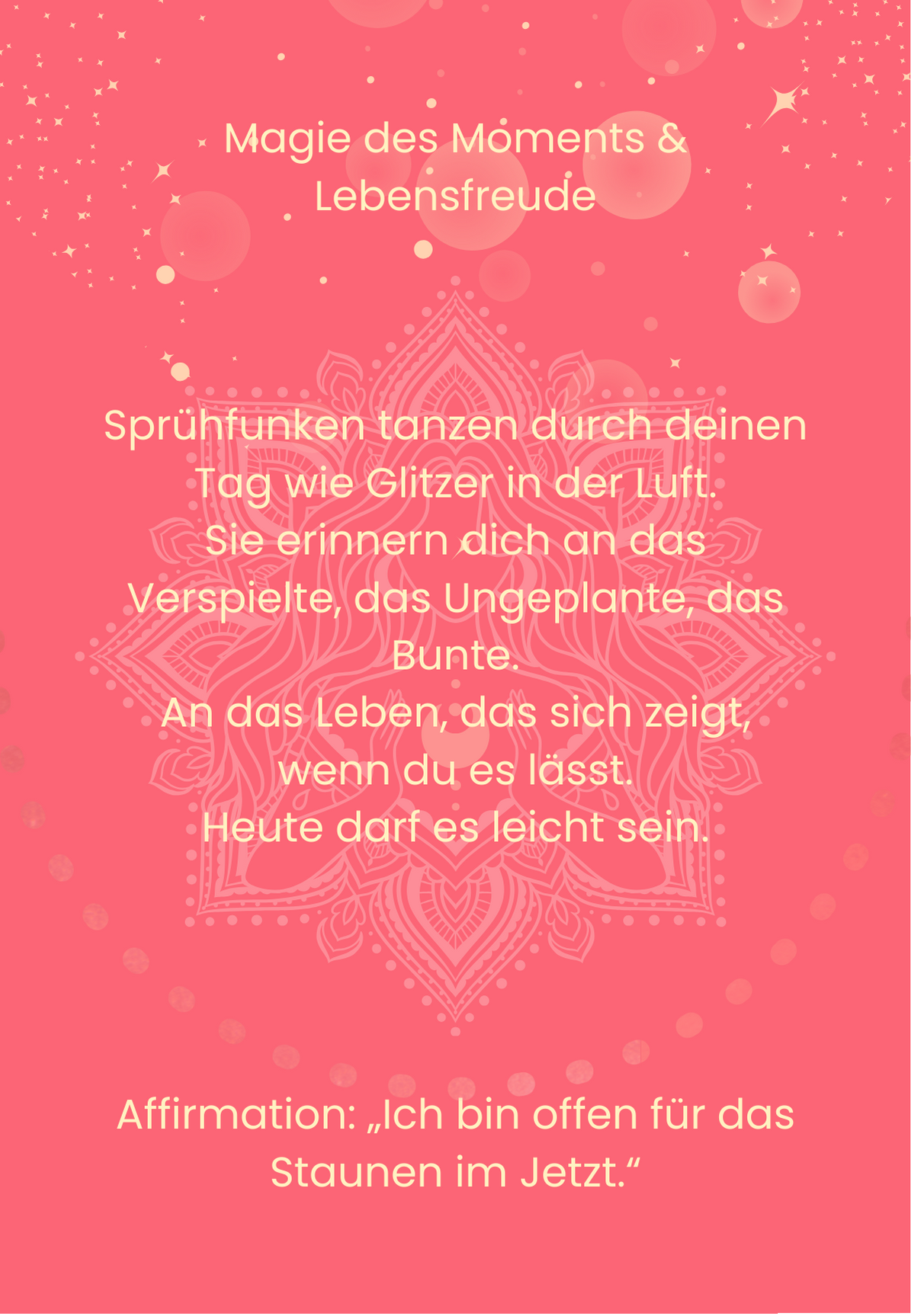 Detailansicht einer Farbkarte mit einem poetischen Namen und einer stärkenden Affirmation für den Tag.
