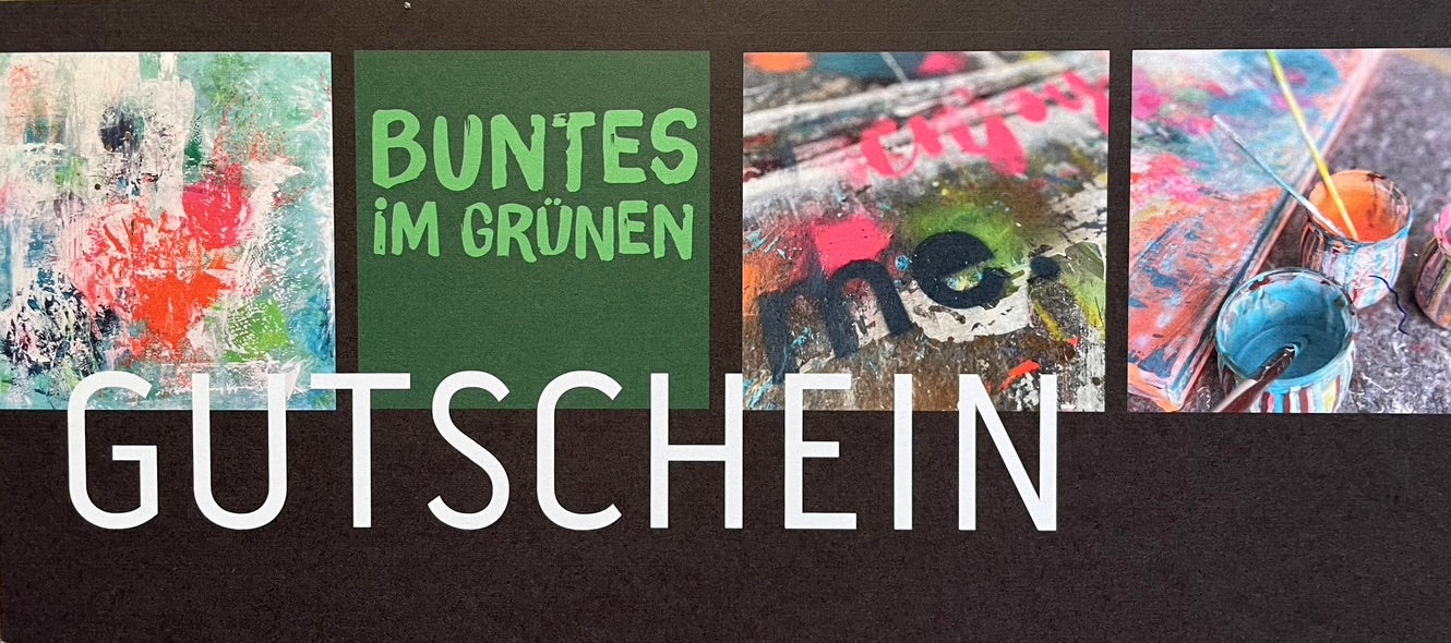 Buntes, abstraktes Design für den Geschenkgutschein der Künstlerin Diana Gumz. Einlösbar für Kunstwerke, Prints und Kreativ-Workshops in Kiel.